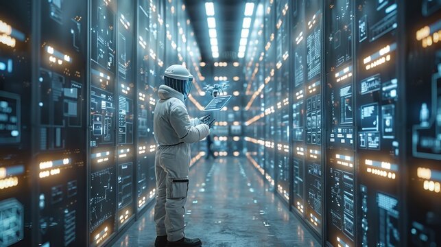 Futuristic Technician in a High-Tech Data Center - Generative AI