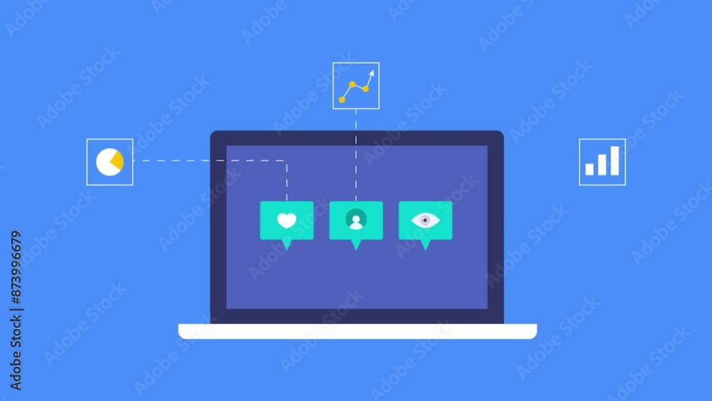Poster social media kpi metrics monitoring analytical data video animation.
