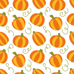 Pumpkin Autumn Seamless Pattern. Cartoon Fall Vector Endless Background.