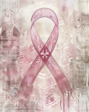 Ruban rose d&eacute;coratif sur fond artistique, symbolisant la lutte contre le cancer du sein