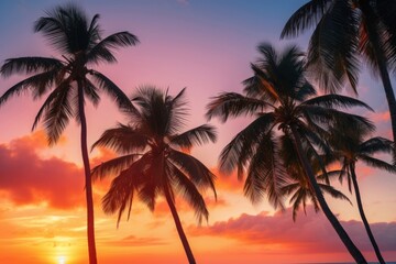 Obraz premium Tropical coconut trees sunset outdoors tropics.