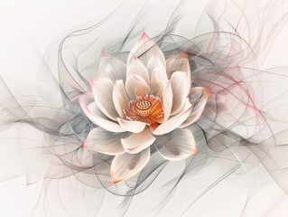 Fleur de lotus blanche entourée de motifs fluides