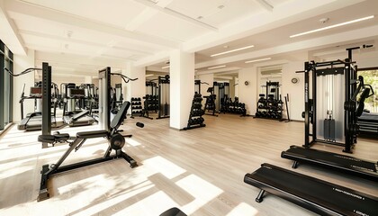 Fototapeta premium Luxurious gym interior displaying a wide range of premium quality fitness equipment