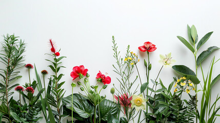 plants and flowers on white  background
