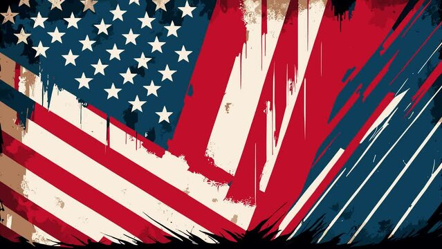 Abstract grunge animated USA american flag brutal comics style composition background
