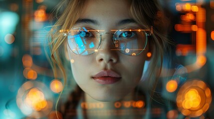 Futuristic Woman with Augmented Reality Glasses - Generative AI