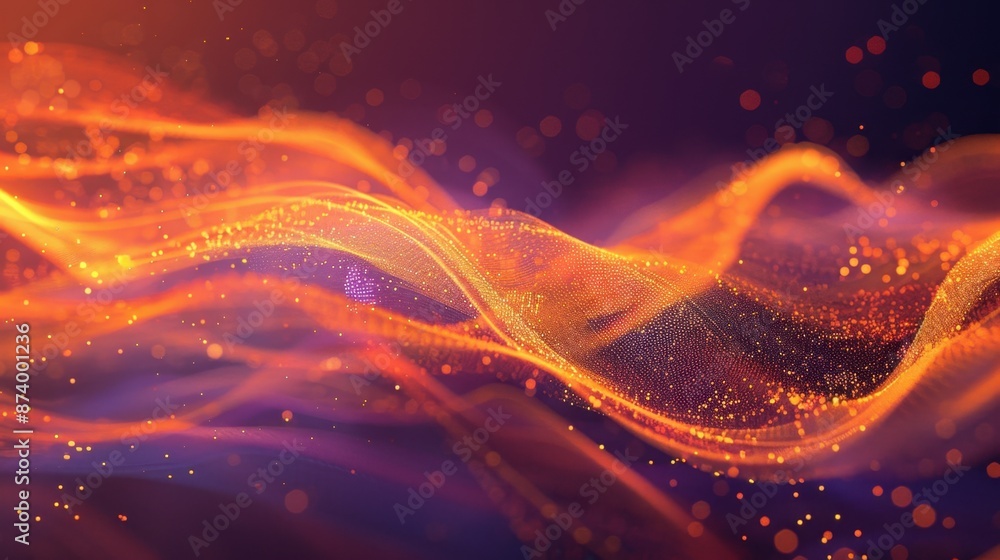 Aufkleber orange abstract wavy background with particles. ensure the waves have a dynamic flow and the particl