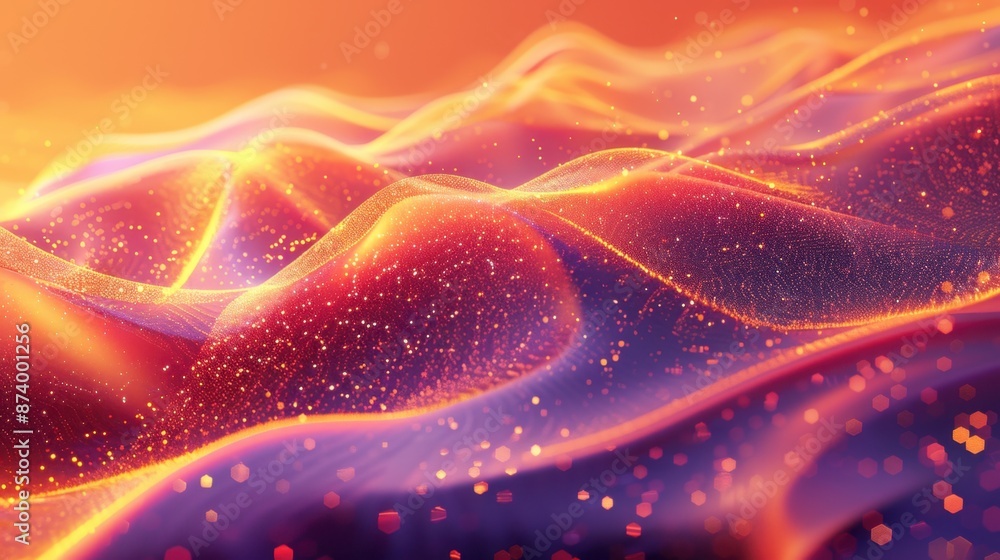 Aufkleber orange abstract wavy background with particles. ensure the waves have a dynamic flow and the particl
