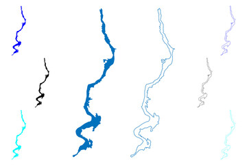 Obraz premium Lake Oskil Reservoir (Ukraine, Kharkiv Oblast) map vector illustration, scribble sketch Chervony-Oskil Reservoir map