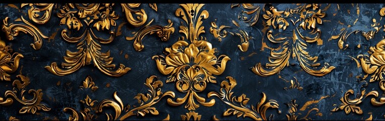 Exquisite Vintage Baroque Wallpaper in Gold and Black