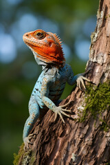 Visually Striking Depiction of a Vibrantly Colored Agama Lizard Amidst its Natural Habitat