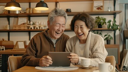 Sharing Laughter and a Digital Moment in a Cozy Cafe
