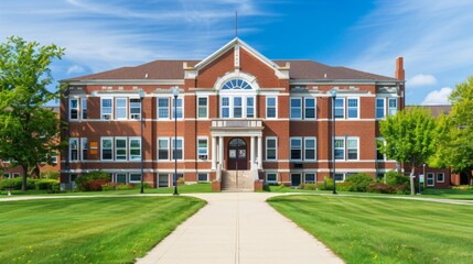 Obraz premium School building.View of typical American school building exterior