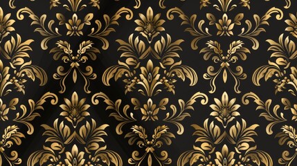 Exquisite Vintage Baroque Wallpaper in Gold and Black