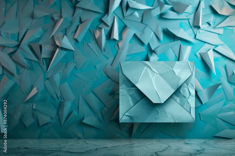 Aufkleber 3d rendered image featuring a single envelope against a chaotic backdrop of paper shards