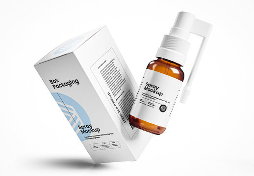 Floating Spray Bottle with Box Mockup