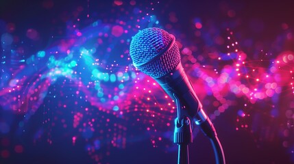 Bright neon microphone: a combination of music