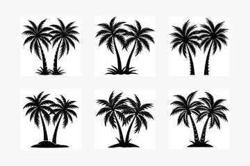 Unique 2 coconut rees Silhouette Vector Illustration.