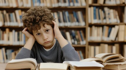 A Boy's Literary Burden in a Library