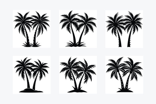 Unique 2 coconut rees Silhouette Vector Illustration.