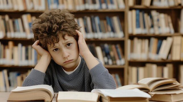 A Boy's Literary Burden in a Library