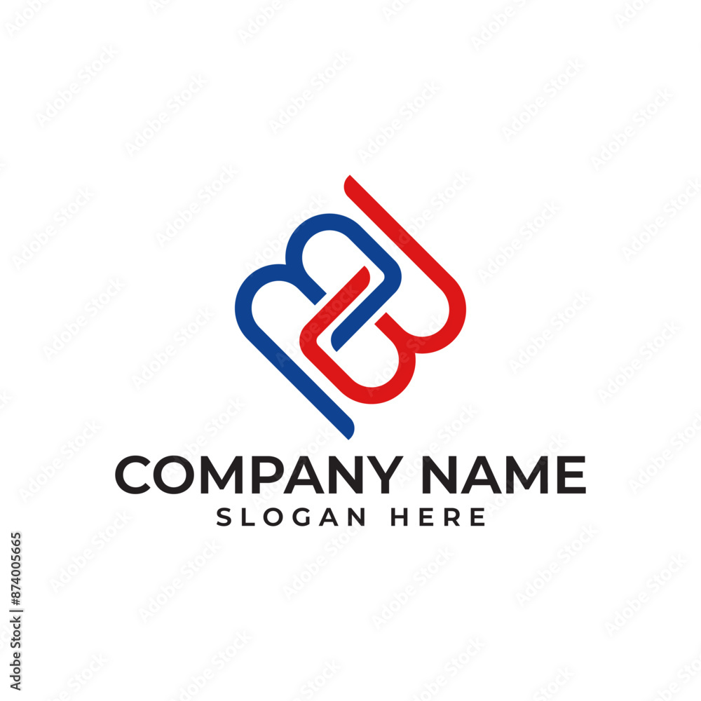 Poster bb initial lettermark in sophisticated minimalist and modern style in square shape in blue and red c
