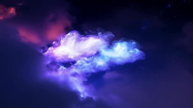Enigmatic purple nebula clouds in starry night sky