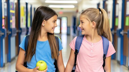 School Hallway Laughter: Two Girls Share A Moment
