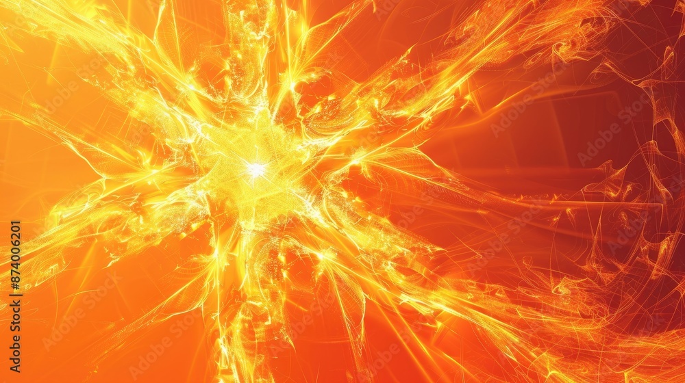 Poster fractal explosion star with gloss and lines on an abstract orange backdrop