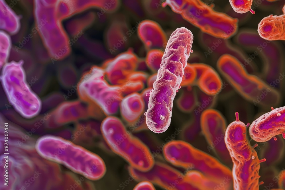 Poster highdetail 3d rendering of bacteria in vibrant colors on a microscopic level