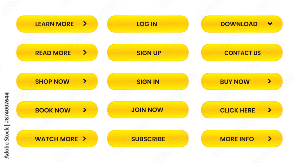 Wall mural web apps buttons set. yellow shiny reflected. vector eps 10
