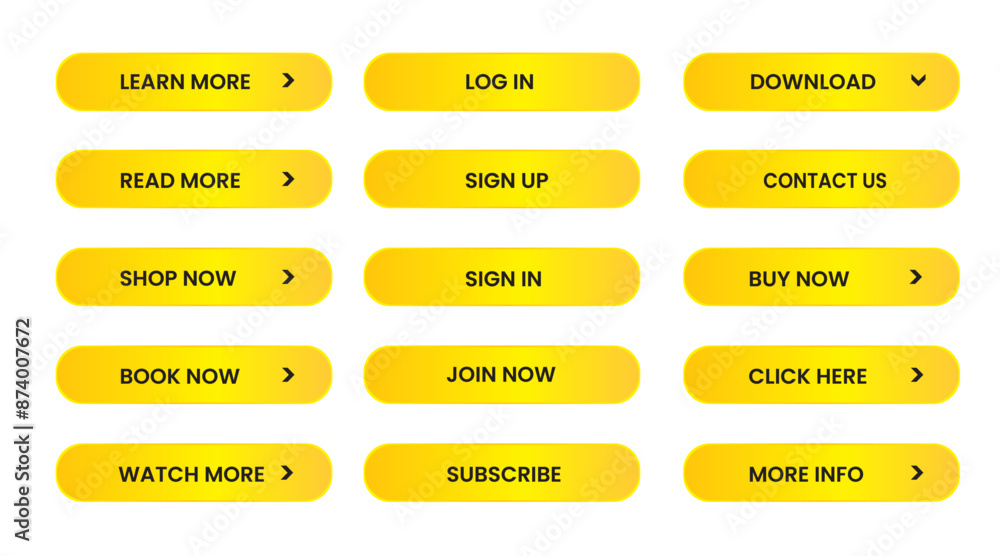Wall mural web apps buttons set. yellow shiny reflected. vector eps 10