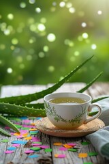 Fototapeta premium A Cup of Aloe Tea in the Sun