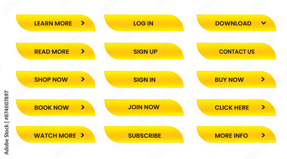 Wall mural web apps buttons set. yellow shiny reflected. vector eps 10