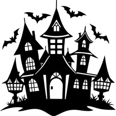 Halloween house with bats silhouette