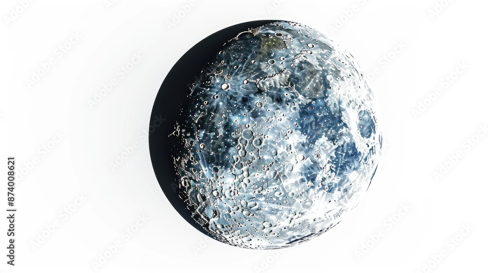 Poster moon in creative perspective 50 illuminated waxing crescent on white background with inversion
