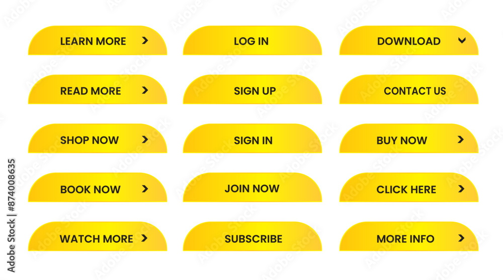 Wall mural web apps buttons set. yellow shiny reflected. vector eps 10