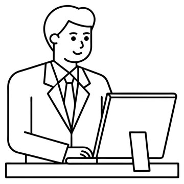recommend clip art: Person with laptop line art illustration