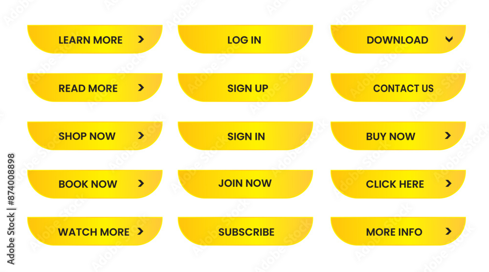 Wall mural web apps buttons set. yellow shiny reflected. vector eps 10
