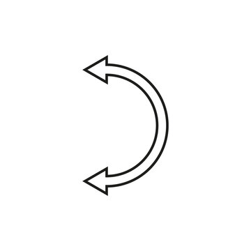 Dual semi circle arrow. Semicircular curved long double ended arrow. Vector illustration. Thin outline and line art style.	
