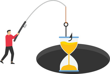 Threat to the victim. Businessman enters a trap with an hourglass. vector

