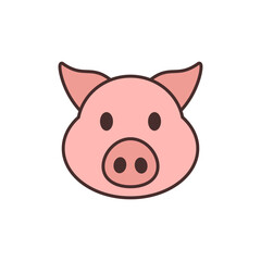 Pig icon. Front view. Outline vector isolated illustration on white background. Flat style and design.