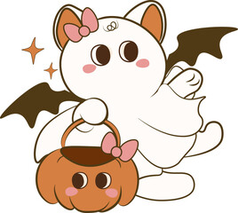 Retro Spooky ghost, Spooky cat ghost 