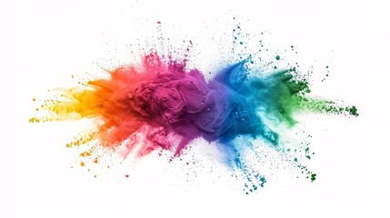 A rainbow of powder explodes against a white background