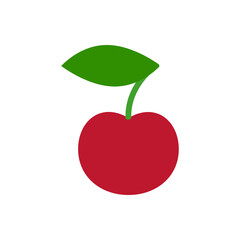 Large red cherry with leaf. Vector illustration on white background. 
