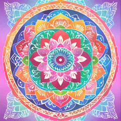 Vibrant mandala design with colorful gradients, hand-drawn (not AI-generated).
