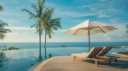 Obraz premium Luxurious Hotel with Sea View and Pool, Copy Space