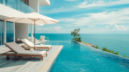 Obraz premium Seaside Luxury Hotel with Pool and Open Space