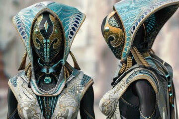 Detailed portrait of a futuristic robotic knight in intricate, hightech armor and sophisticated design