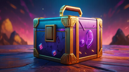 Loot box in mobile game. Chest mobile game asset.